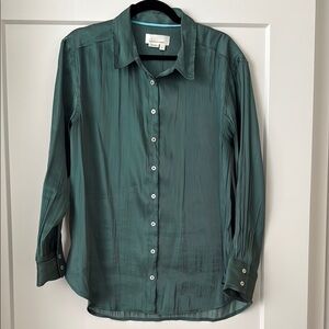 Anthropologie Green Button Down Shirt Relaxed Fit